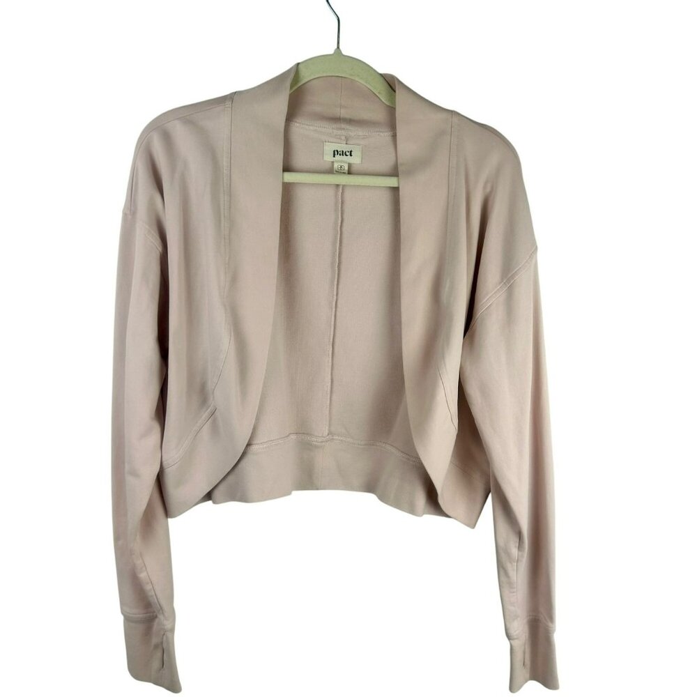 Pact Cropped Cardigan Women M L Pink Blush Nude Open Front Long Sleeves Ballet